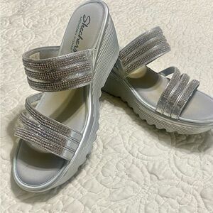 Skechers Metallic Silver Wedge Sandals